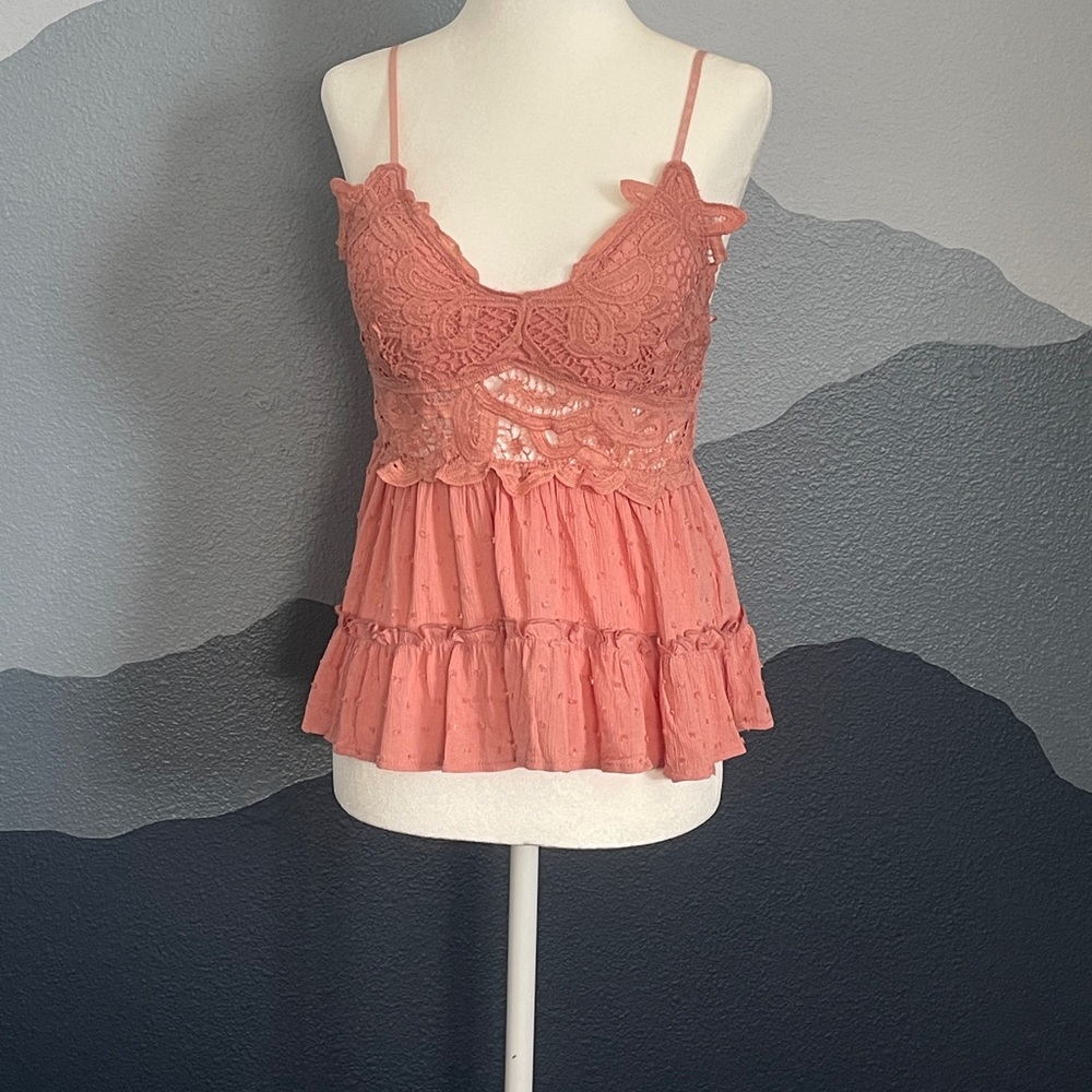 Lace Trimmed Coral Women's Top